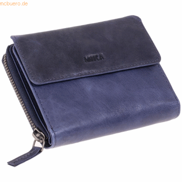 Mika Damengeldbörse Leder 13x10x2,5cm blau von Mika
