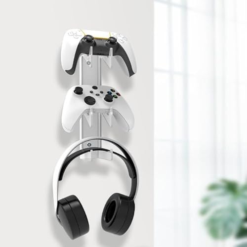 Gaming Controller Kopfhörer Wand Ständer, 3 Ebenen Kopfhörer Halter Universal Headset Halterung aus Acryl, Headset und Controller Halterung, Kopfhörer Aufhänger mit Schrauben für Alle Kopfhörer von Mikihat