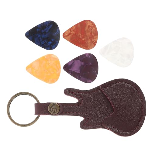 Mikinona 1Satz Gitarrenplektren mit Halteretui Teiliges Gitarrenplektren aus PU Kompakter Gitarren Pick Halter mit Schlüsselanhänger Zubehör für Gitarren von Mikinona