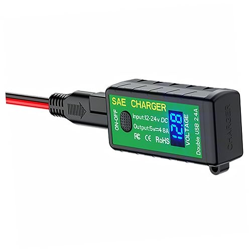 Mikinona 1Stück USB Dual Ausgang Ladegerät für Motorräder USB Ladegerät mit Schalter und Spannungsanzeige Verlängerungskabel für Schnelles Laden von Smartphones von Mikinona