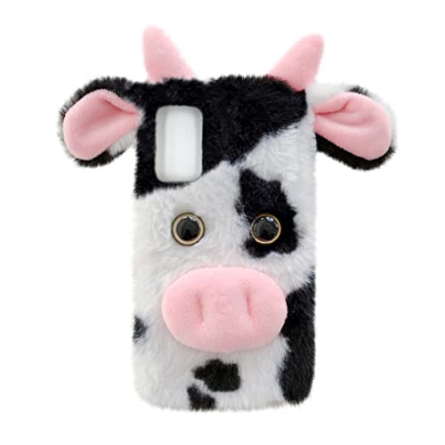 Mikinona pelzige Handyhülle Telefon schutzhülle plüsch Kuh Telefon Abdeckung Flauschige Kuhtelefonhülle Flauschige Telefonhülle Cartoon-Kuh-Telefonhülle Handy Schutz Black von Mikinona