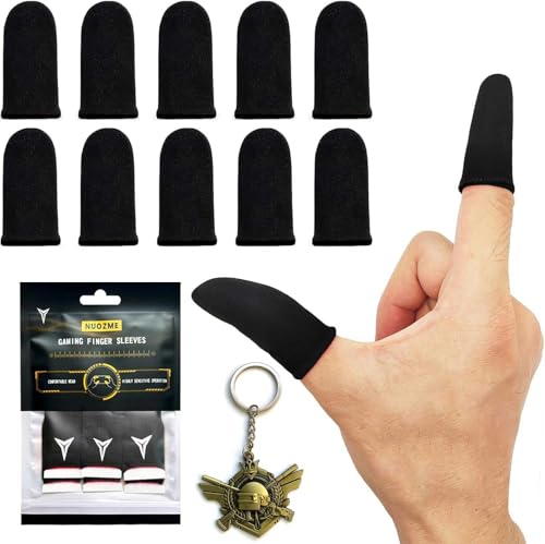 Handy-Gaming-Fingerhüllen mit Aufbewahrungstasche und Schlachtfeld-Schlüsselanhänger, Fingerhandschuhe kompatibel mit allen Touchscreen-Geräten, 0,15 mm supraleitende Nanofasern, 10 Stück von Mikirini