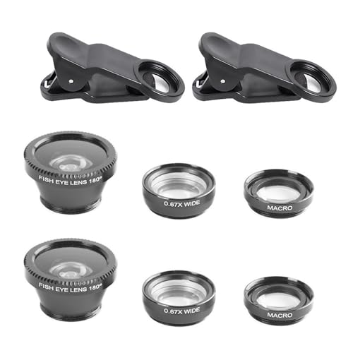 3-in-1 Universal objektiv für Handy, Handy-Kamera-Objektiv, 0,67 x Weitwinkelobjektiv, Makro Objektiv Handy, Fisheye Lens 180°, für die meisten Smartphones, 2 Stück von Mikiuly