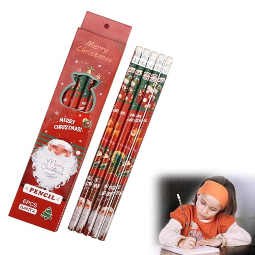 Mikiuly Weihnachten Bleistifte, Weihnachtsstifte mit Radiergummi, Weihnachten HB Bleistift Set, Bleistifte aus Holz, Weihnachtsmann, Mann, Bleistifte für Kinder, Dekoration, 6 Stück von Mikiuly