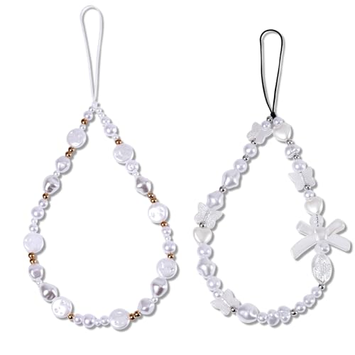 Mikovivi 2 Stück Handykette Perlen, Handy Lanyard Armband Handschlaufe Handy Anhänger Schmetterling Perlen Handyarmband für Frauen Handy Schlüsselanhänger von Mikovivi