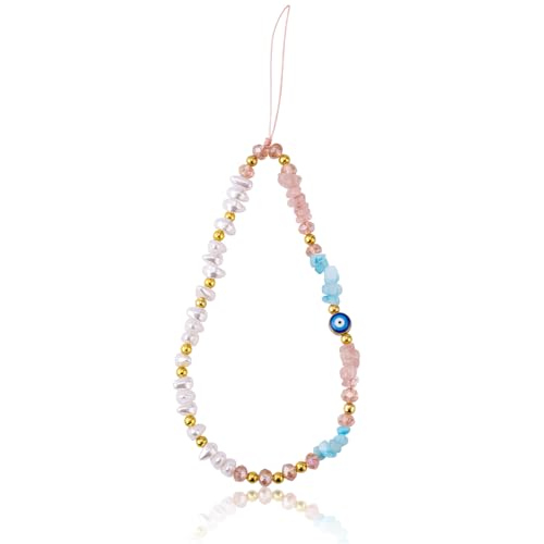 Mikovivi Handyanhänger mit Bösem Blick, Süßes Perlen-Handgelenkband mit Bösem Blick Handyanhänger mit Perlen Handykette Lanyard Perfektes Handy-Kettenband Schlüsselanhänger für Frauen(Pink, Blau) von Mikovivi