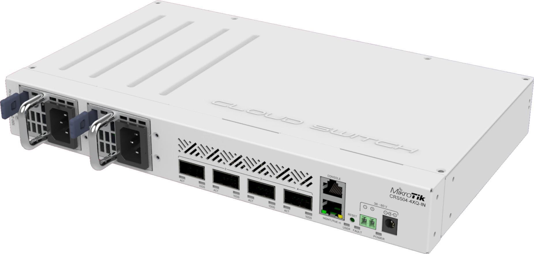 MikroTik Cloud Core Router, 4x 100GB QSFP28, PoE in, 2 redudante Netzteile Ethernet Router (CRS504-4XQ-IN) von MikroTik