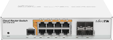 MikroTik Cloud Router Switch CRS112-8P-4S-IN - Switch - L3 - managed - 8 x 10/100/1000 (PoE) + 4 x SFP - Desktop, an Rack montierbar - PoE+ - DC-Stomversorgung (CRS112-8P-4S-IN) von MikroTik