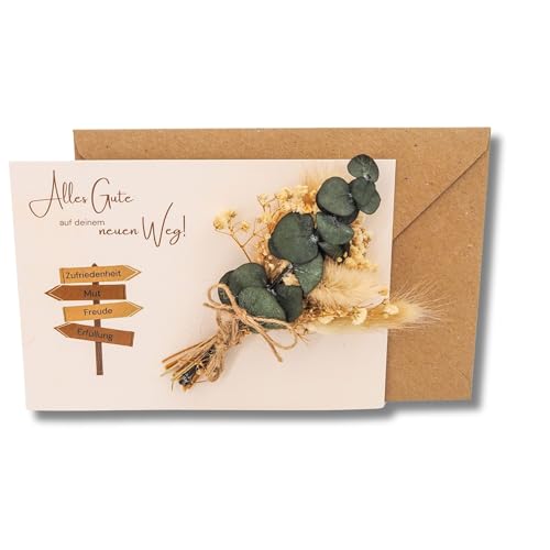 Milaboo® Abschiedsgeschenk Kollegen Karte mit echter Trockenblumenstrauß und Briefumschlag I besondere Karte für Abschied Kollegen I Geschenk zum Jobwechsel Neuer Weg (Karte) von Milaboo