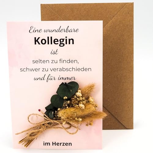 Milaboo® Abschiedsgeschenk Kollegen Karte mit echter Trockenblumenstrauß und Briefumschlag I besondere Karte für Abschied Kollegin I Geschenk zum Jobwechsel (Karte) von Milaboo