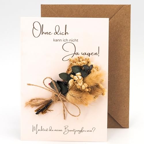 Milaboo® Brautjungfer fragen Karte mit echter Trockenblumenstrauß und Briefumschlag I besondere Karte für bridesmaids I Möchtest du meine Brautjungfer sein (Karte) von Milaboo