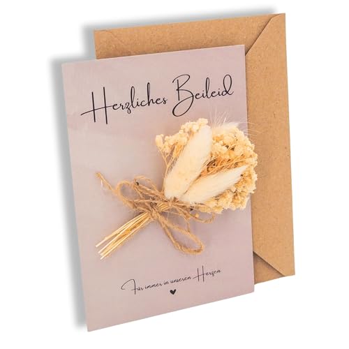 Milaboo® Handgefertigte Beileidskarte mit echtem Trockenblumenstrauß – Trauergeschenk für hinterbliebene mit Pampasgras & Eukalyptus – Inklusive Umschlag in Naturton (Karte) von Milaboo