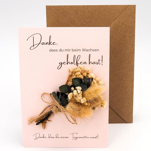 Milaboo® Tagesmutter Abschiedsgeschenk Karte mit echter Trockenblumenstrauß und Briefumschlag I besondere Karte für Abschied Erzieherin I Abschiedsgeschenk Kindergarten (Karte) von Milaboo