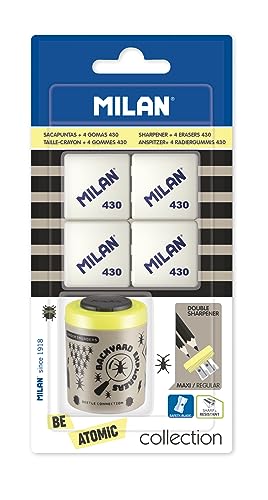 MILAN Blister 1 Anspitzer Collection Sonderserie Be Atomic + 4 Radiergummis 430 von MILAN