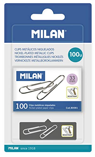 Blister 1 Box 100 Clips Metall vernickelt 33 mm von Milan