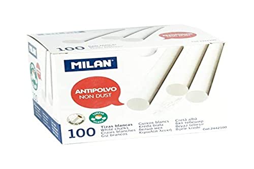 Box mit 100 Kreiden aus Kalziumcarbonat, weiß, rund, staubdicht. von MILAN