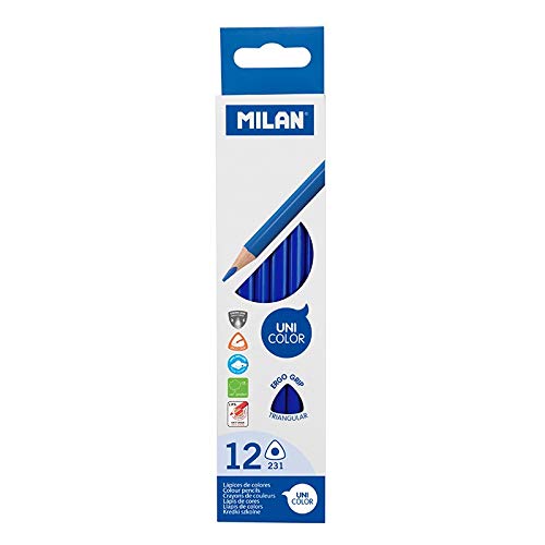 Box mit 12 dreieckigen Bleistiften, blau von Milan