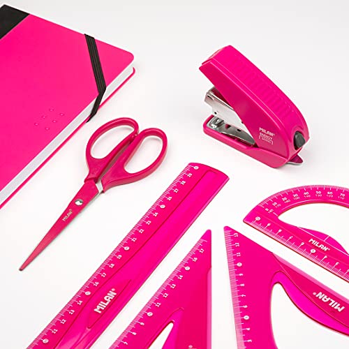 MILAN® Lineal Pack technische Zeichnung, Hefter, Büroschere und Notizbuch, Serie Säure rosa von MILAN
