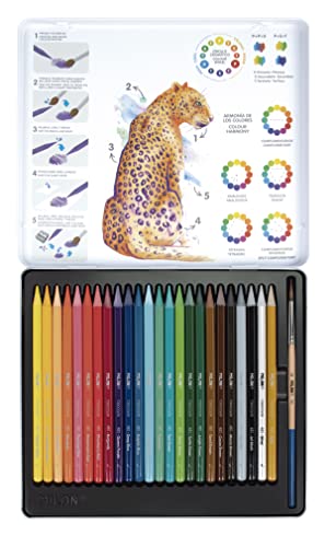 MILAN® Metallbox 24 Buntstifte 100% Aquarellmine Allcolor + 1 Pinsel von Milan