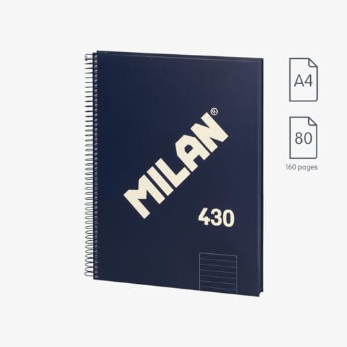 MILAN® Notizbuch mit Spiralbindung, liniert, 80 Blatt A4, Serie 1918, blau von Milan