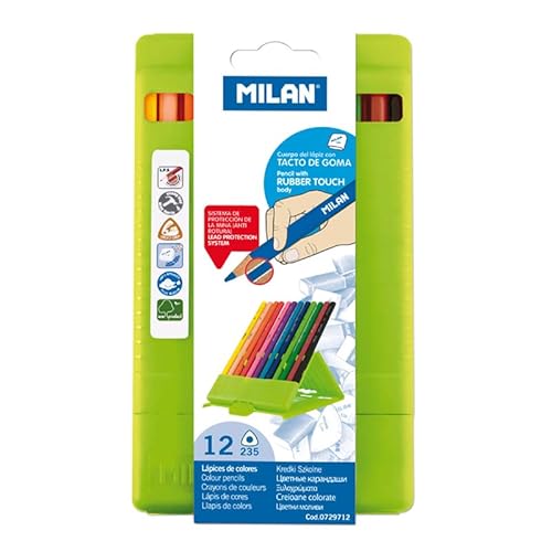 Mailand 0729712 Packs Polypropylen 12 Bleistifte in Farben dreieckig Rubber Touch von Milan