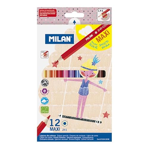 Milan 12 Stück MAXI Buntstifte Sechskant + Spitzer Circus Serie von Milan