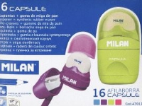 Milan 4701116, Manueller Bleistiftspitzer, Blau, Grün, Pink, Violett, Stahl, Ausstellungsbox, 150 mm, 65 mm von Milan