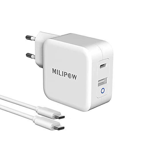 MiliPow 65W GaN Type C Ladegerät, Dual-Port-Ladegerät mit USB-A, Schnellladung für Apple MacBook MacBook Pro, MacBook Air, iPad Pro, iPhone 11 / Pro Max, Nintendo Switch Mehr USB C-Telefon von MiliPow