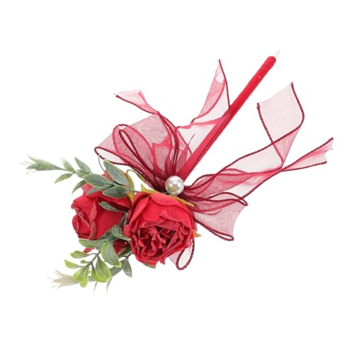Milisten Kugelschreiber mit Rosenimitat Blumenstift Künstliche Rosen-Schreibstifte Valentinsblumen-Kugelschreiber dekorative Stifte Valentinstag-Stift mit Blumen süße Stifte flüssig rot von Milisten