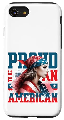 Retro-USA-Flagge, starke Frau, patriotisch, stolz darauf, Amerikaner zu sein Hülle für iPhone SE (2020) / 7 / 8 von Military Pride Apparel.USA