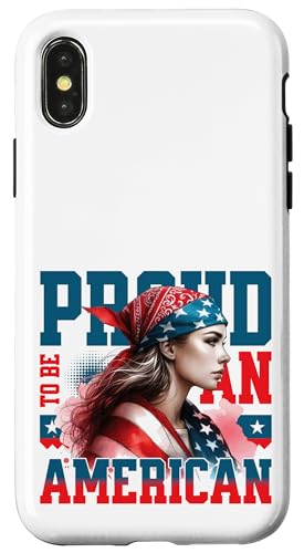 Retro-USA-Flagge, starke Frau, patriotisch, stolz darauf, Amerikaner zu sein Hülle für iPhone X/XS von Military Pride Apparel.USA