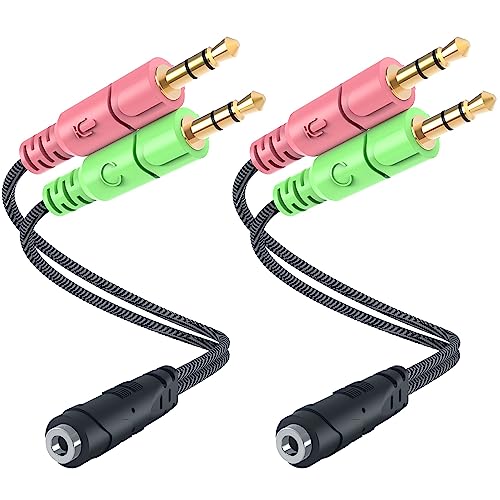 MillSO 2 Pack 3,5mm Klinke Adapter - Y Splitter Audio Kabel mit Separater Mikrofon und Kopfhörer Stecker für PC, PS4 Gaming Headset - 20CM Schwarz von MillSO