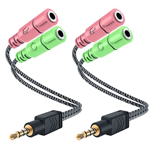 MillSO 2 Pack Kopfhörer Adapter 3.5mm Audio Klinke Y Kabel (3.5mm Klinkenstecker auf 2x 3,5mm Buchse) für PC Gaming Headset (nicht für zwei Kopfhörer), PS4, Xbox One, Smartphones und Laptop - 20CM von MillSO