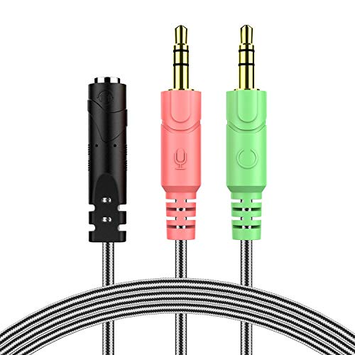 MillSO 3,5mm Audio Klinke Y Kabel Adapter -1 x 3,5mm 4 Pole Buchse 2 x 3,5mm 3 Pole Stecker für PC, PS4 Gaming Kopfhörer - 100CM Schwarz von MillSO