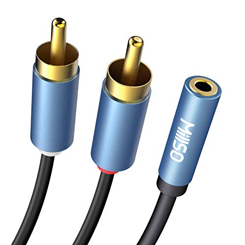 MillSO 3.5mm Audio Adapter Kabel 2 Chinch Stecker auf 3,5mm Klinke Buchse Verlängerungskabel (24K Vergoldet, Metall Gehäuse) 3.5mm Stereo Kupplung zu 2 Cinch Stecker rot und weiß Y Adapter - 30cm von MillSO
