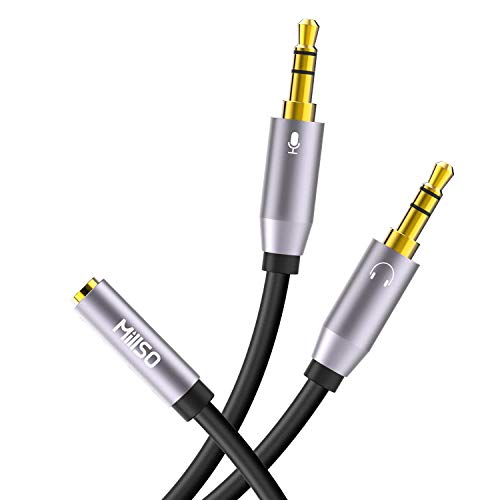 MillSO Audio Splitter Kabel Headset Adapter 3.5mm Buchse auf Klinkenstecker (Headset und Mikrofon) für PS4 Gaming Kopfhörer, Tablet, Notebook oder PC - Grau von MillSO