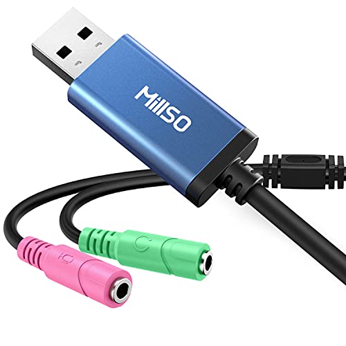 MillSO Externe USB Soundkarte USB A auf 3.5mm Klinke Aux Adapter Aux auf USB Adapter Stereo Audio Adapter auf 2 x 3.5mm Klinkenbuchse für Computer, Headset, Mikrofon, Laptop, PC, PS5, PS4, 28cm von MillSO