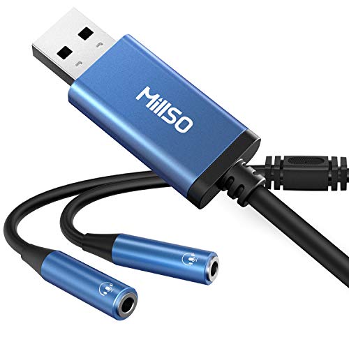 MillSO Externe USB Soundkarte USB auf 2 x 3.5mm Aux Audio Headset Adapter TRRS Stereo Aux Audio Konverter Kabel für Kopfhörer, Headset, Lautsprecher,Mikrofon, PS4, PS5, Computer, 28 cm von MillSO