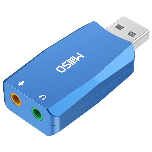 MillSO Externe USB Soundkarte mit Monitoring-Funktion für Schallplatten Digitalisieren USB auf 2 Klinke 3.5mm Buchse Kopfhörer Mikrofon Adapter für PS4, PS5, PC, Laptop - Blau von MillSO