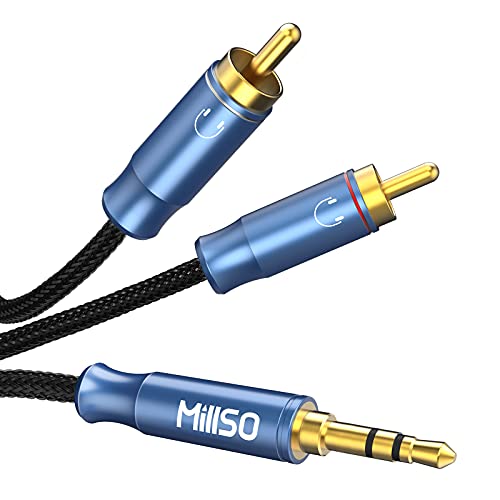 MillSO Klinke auf Cinch Kabel 3,5mm Klinke Cinch, 3,5mm-Klinkenstecker auf 2 x Cinch-Stecker(3 Pole, Stereo), RCA auf Klinke Stereo-Y-Splitter-Kabel für Smartphones, Lautsprecher, Heimkino, TV, 1.2m von MillSO