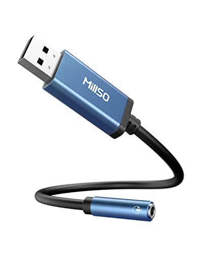 MillSO Klinke auf USB Adapter USB Soundkarte Extern auf 3.5 mm 4-polige TRRS Buchse (Audio und Mikrofon), Aux Audio Konverter Adapter für Kopfhörer, Lautsprecher, PC, Laptop, Desktop, PS4, PS5, 28cm von MillSO