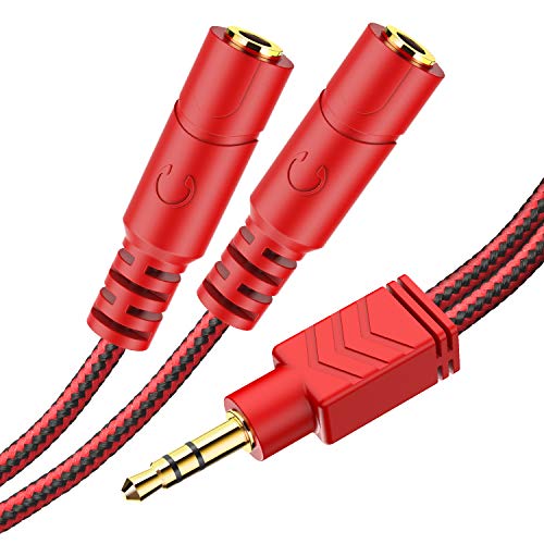 MillSO Kopfhörer Verteiler Audio Klinke Y Adapter 1 auf 2 Stereo Aux Splitter Kabel (3,5mm Klinkenstecker auf 2 x 3,5mm Klinkenkupplung) für Headset & Lautsprecher - Rot von MillSO