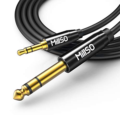 MillSO Stereo Audio Klinken Adapter Kabel 3.5mm Klinken Stecker auf 6.35mm Klinken Stecker Kabel, Aux Audio Instrumentenkabel mit Klavieschwarz Metalgehäuse für Instrument, Gitarre, Keyboard, 2,4m von MillSO