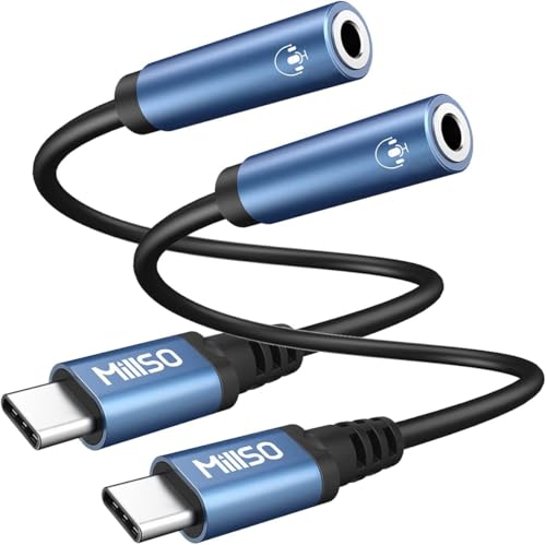 MillSO USB C Klinke Adapter 0.2M (2 Stück), Type C Stecker auf 3.5 mm Kopfhörer Adapter kompatibel mit USB C fähiger Smartphone von MillSO
