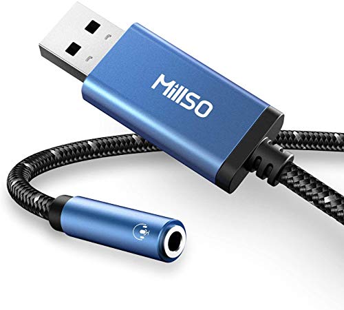 MillSO USB Klinke Adapter 3.5mm Klinke auf USB Audio Adapter Externe USB Soundkarte Nylongeflechtmantel Headset Adapter TRRS Stereo für Kopfhörer, Headset, Lautsprecher, PS4, PS5, Laptop, PC, 30cm von MillSO