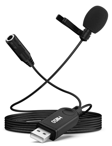 MillSO USB Lavalier Mikrofon mit 3.5mm Buchse für Überwachung Omnidirektional USB A Clip On Mini Mikrofon kompatibel mit Laptop, PC, PS5, Podcast, Skype, Netzwerksingen und Aufzeichnung - 2 M von MillSO