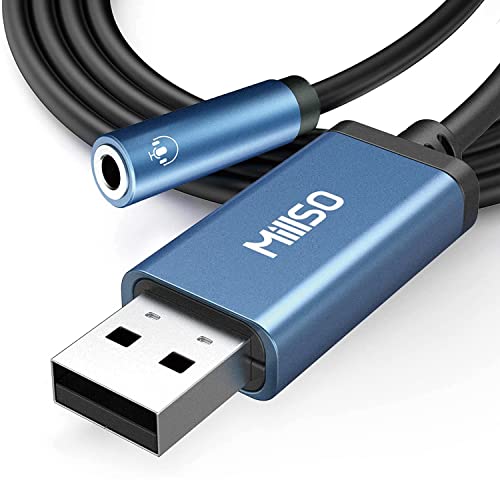 MillSO USB auf 3.5 mm Klinke Adapter,3.5 mm TRRS Aux Buchse(Audio und Mikrofon) Externe Soundkarte USB Audio Stereo Adapter External für PS4 Laptop Computer Kopfhörer USB Headset Adapter, 100 cm von MillSO