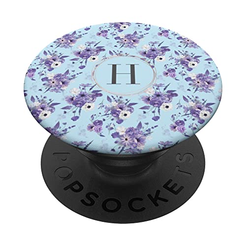 Lila Blumen Weiß Blumen Blumenmuster Blau Buchstabe H PopSockets mit austauschbarem PopGrip von MillennialArt Designs