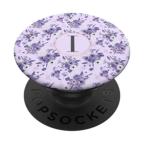 Lila Blumen Weiß Blumen Blumenmuster Lila Buchstabe I PopSockets mit austauschbarem PopGrip Lila Blumen Weiß Blumen Blumenmuster Lila Buchstabe I PopSockets mit austauschbarem PopGrip von MillennialArt Designs