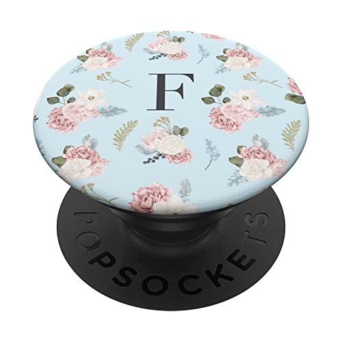 Rosa Rosen Weiß Blumen Blau Blumenmuster Buchstabe F PopSockets mit austauschbarem PopGrip Rosa Rosen Weiß Blumen Blau Blumenmuster Buchstabe F PopSockets mit austauschbarem PopGrip von MillennialArt Designs